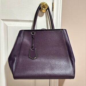 Fendi 2 Jours Plum Large Leather Tote Bag